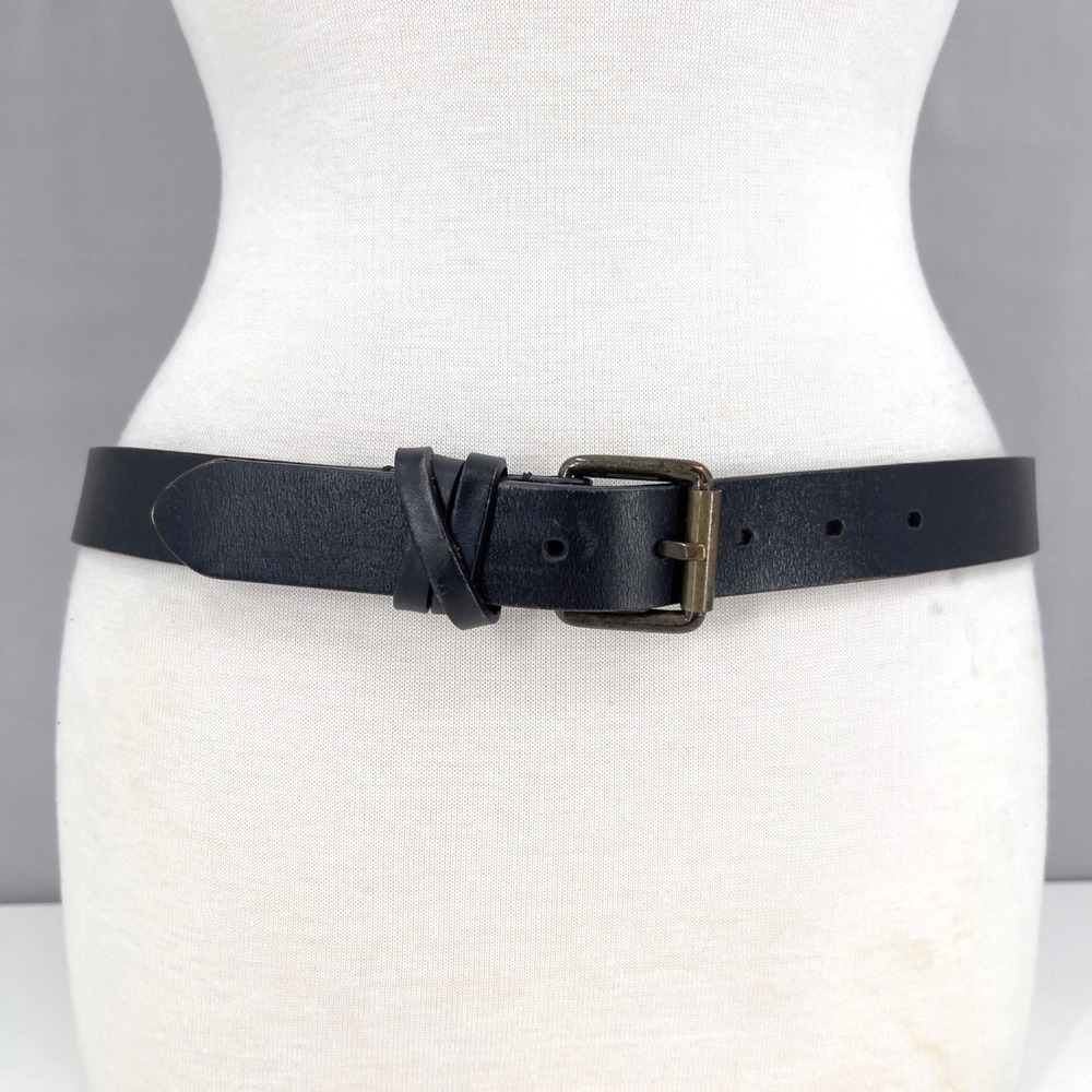 Timberland Men's 32 Leather Belt Black Criss Cross Keeper Brass Buckle Cabincore